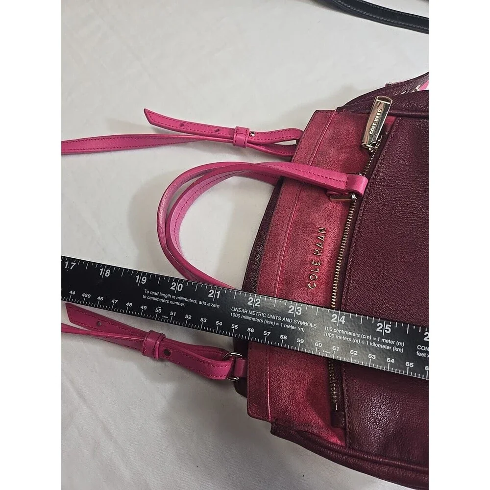 Cole Haan LINLEY Magenta Suede Leather Small Satchel Bag Purse Pink Gold Hardwar